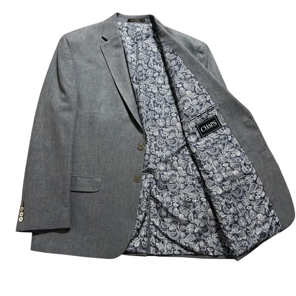 Chaps Blazer Mens 44R Blue Paisley Lined Two Button Sport Coat Jacket